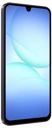 Un smartphone moderne au design élancé et un grand écran lumineux affichant un fond bleu abstrait.