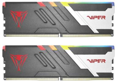 Deux barrettes RAM Viper RGB au design noir et blanc, logo rouge, et bande LED multicolore en haut, positionnées côte à côte.