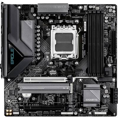 Vue de dessus d'une carte mère Gigabyte B860M avec socket Intel pour CPU, emplacements PCIe et M.2, et large dissipateur thermique de style EAGLE.