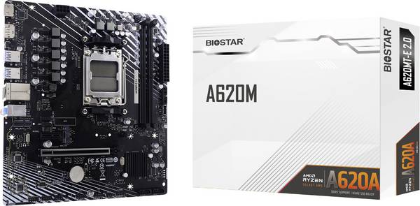 BioStar A620MT-E 2.0 (AM5) (D) Carte mère Socket (PC) AMD® AM5 Facteur de forme (détails) Micro-ATX Chipset de la carte mère AMD® A620A