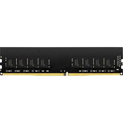 Un long module de mémoire d'ordinateur noir avec plusieurs puces et des broches de connecteur doré le long du bord inférieur.