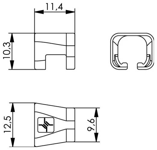 Dessin technique d'un petit module électronique montré en vues latérale et frontale, avec des flèches de dimension étiquetées en millimètres.