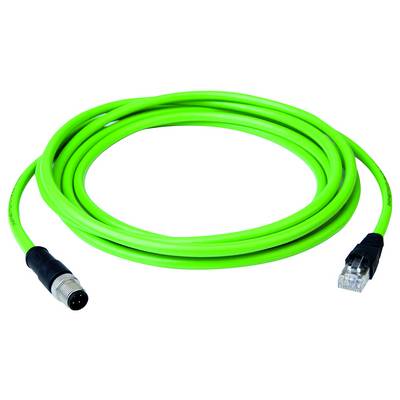 Câble vert brillant avec des connecteurs circulaires aux deux extrémités, montré enroulé sur un fond blanc.