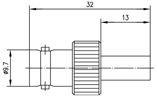 Dessin technique d'un arbre cylindrique avec une section centrale cannelée, affichant les dimensions principales 32, 13 et diamètre 9,7.