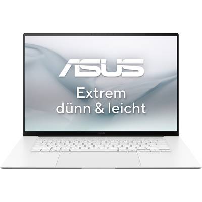 Un écran d'ordinateur portable affichant le texte « ASUS Extrêmement mince et léger ». L'ordinateur portable a un design élégant, mettant l'accent sur sa finesse et sa légèreté.