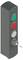 Un panneau gris avec un bouton vert, rouge et blanc disposés verticalement. En dessous se trouve une clé dans une serrure, indiquant le contrôle ou l'accès.
