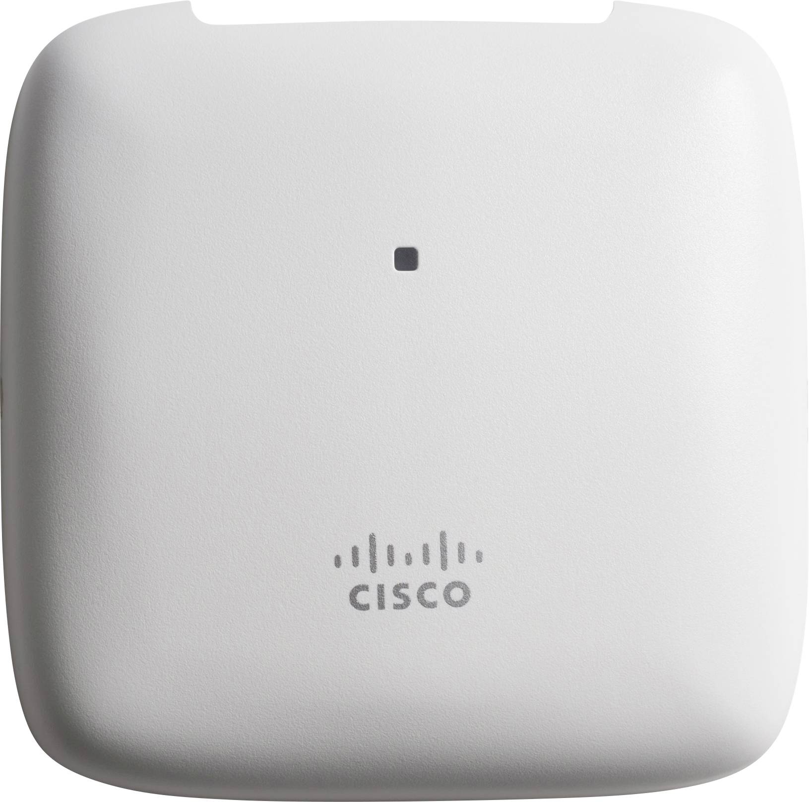 Un point d'accès sans fil Cisco blanc avec un petit voyant LED au centre, présentant le logo de la marque au bas.