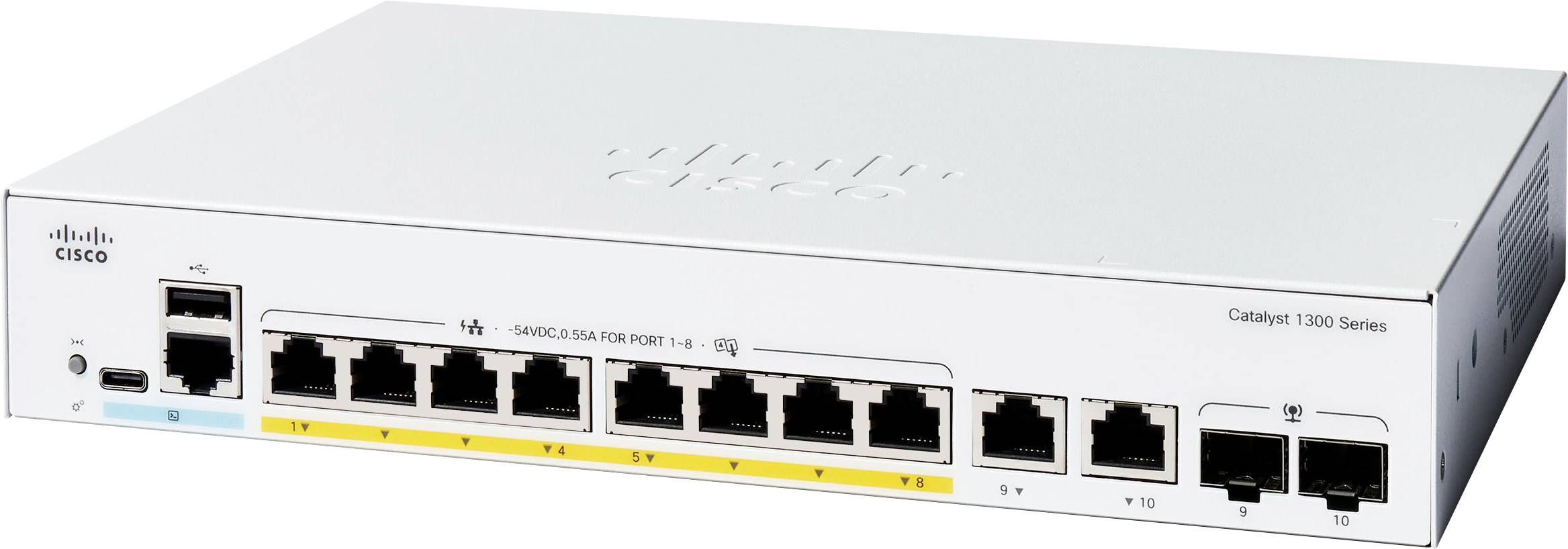 Cisco Catalyst 1300-8FP-2G Managed Switch. 8 Port GE. Full PoE. 2x1GE