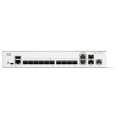 Un commutateur réseau portant la marque « Cisco », doté de huit ports Ethernet étiquetés « APC, EULA, DLU, EFI, EED, GSW, HA, SEC », et de deux ports de fibre optique.
