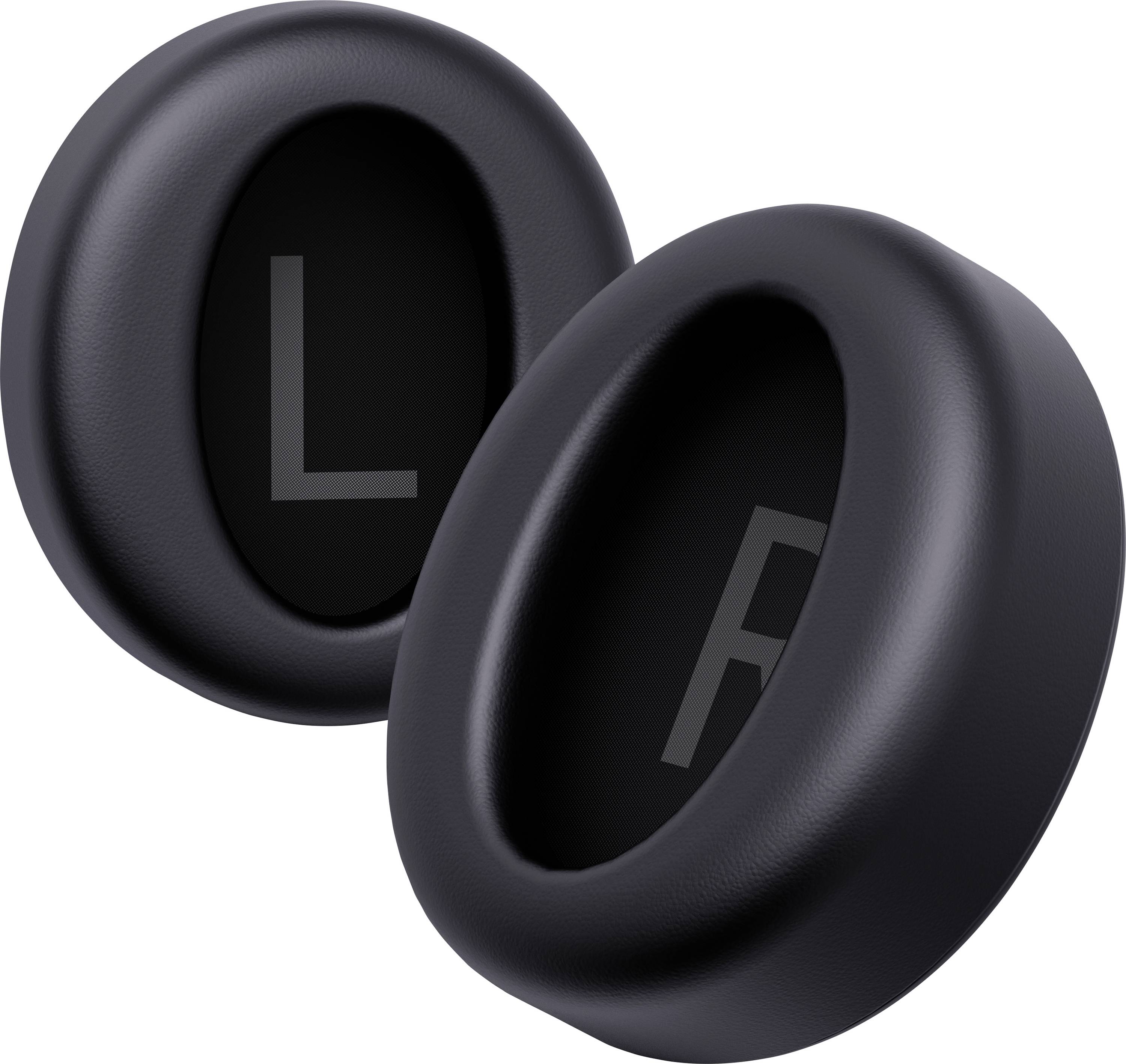 Coussinets auriculaires noirs étiquetés « G » et « D » pour gauche et droite.