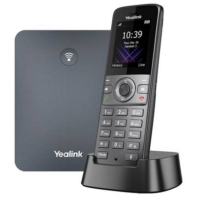 Un téléphone sans fil avec une station de base, doté d'un écran numérique affichant l'heure et la date, conçu pour la communication sans fil.