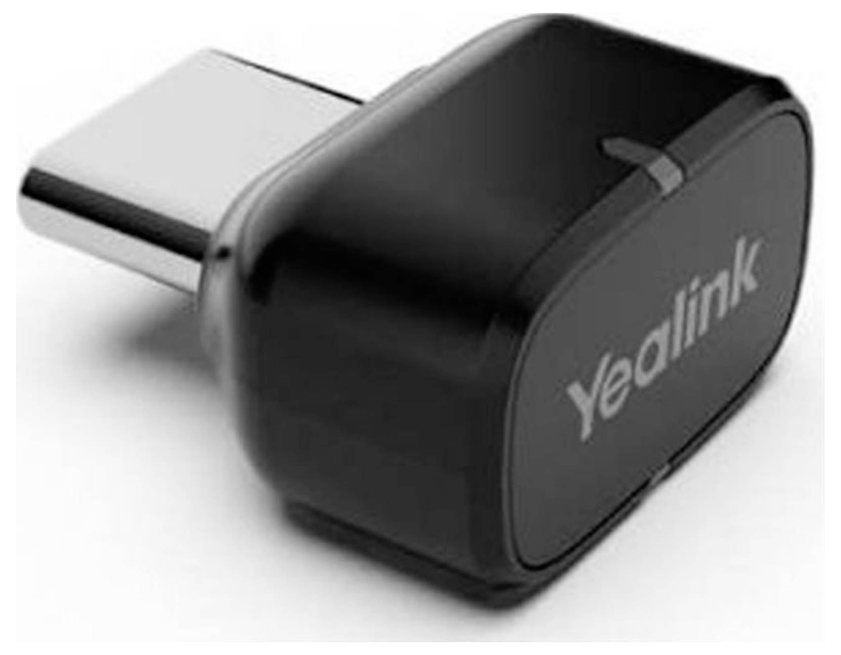 Un adaptateur USB-C noir avec la marque « Yealink » sur le côté, utilisé pour connecter des appareils.