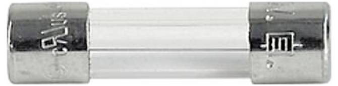 Un fusible cylindrique en métal et verre, utilisé dans les circuits électriques, présenté horizontalement avec des embouts métalliques à chaque extrémité.