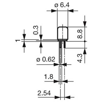 Schéma technique montrant les dimensions d'un composant électronique. Le diamètre est noté Ø 6,4, la hauteur 8,8, et d'autres mesures sont indiquées.