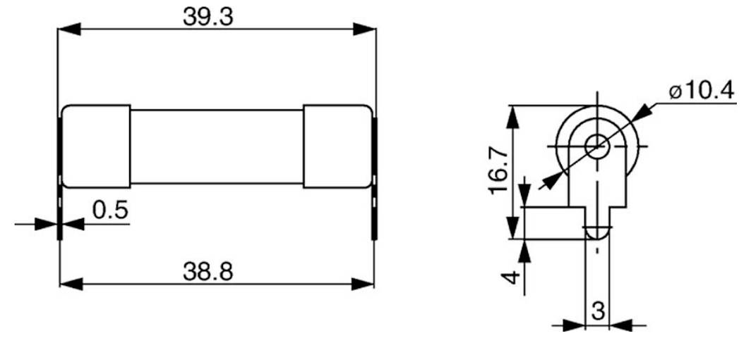 Dessin technique d'un composant cylindrique avec dimensions : longueur 65,0 mm, diamètre 6,8 mm, et supports de montage.
