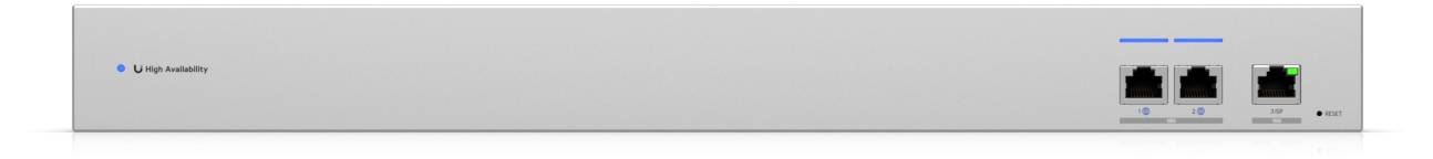Appliance réseau avec trois ports étiquetés « Console », « Ethernet » et « Power » sur la droite. Logo bleu et voyants indicateurs sur la gauche.