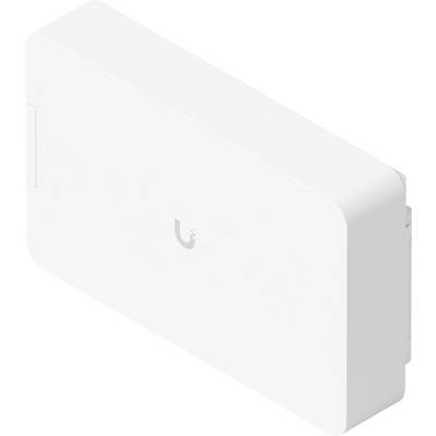 Un appareil réseau Ubiquiti rectangulaire blanc avec le logo sur le dessus.