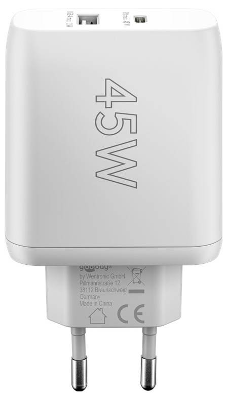 Goobay TRA USB 45W 2 Port 1xC PD/1xA GaN ws PL Chargeur USB 45 W 1x USB-C®, 1x USB-A Power Delivery blanc pour prise mur-2