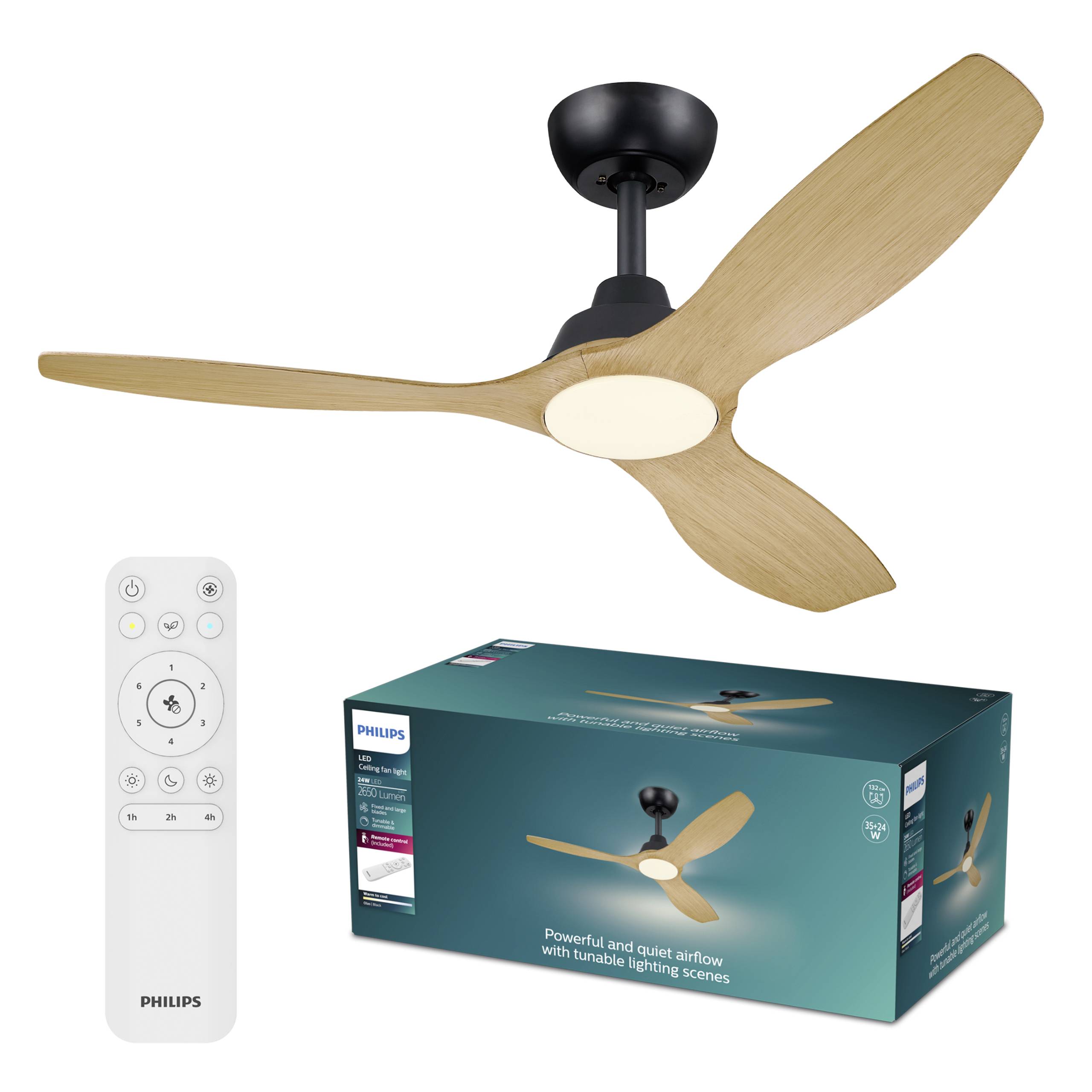 Philips LED Ventilateur de plafond 35 W avec télécommande, variable-0