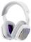 Casques audio supra-auriculaires blancs avec coussinets auriculaires rembourrés gris et panneaux de pavillon externe iridescents, présentés sur un fond blanc uni.