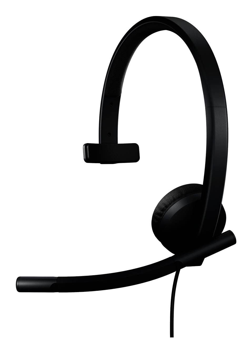 Casque audio noir supra-auriculaire avec microphone boom sur fond blanc.