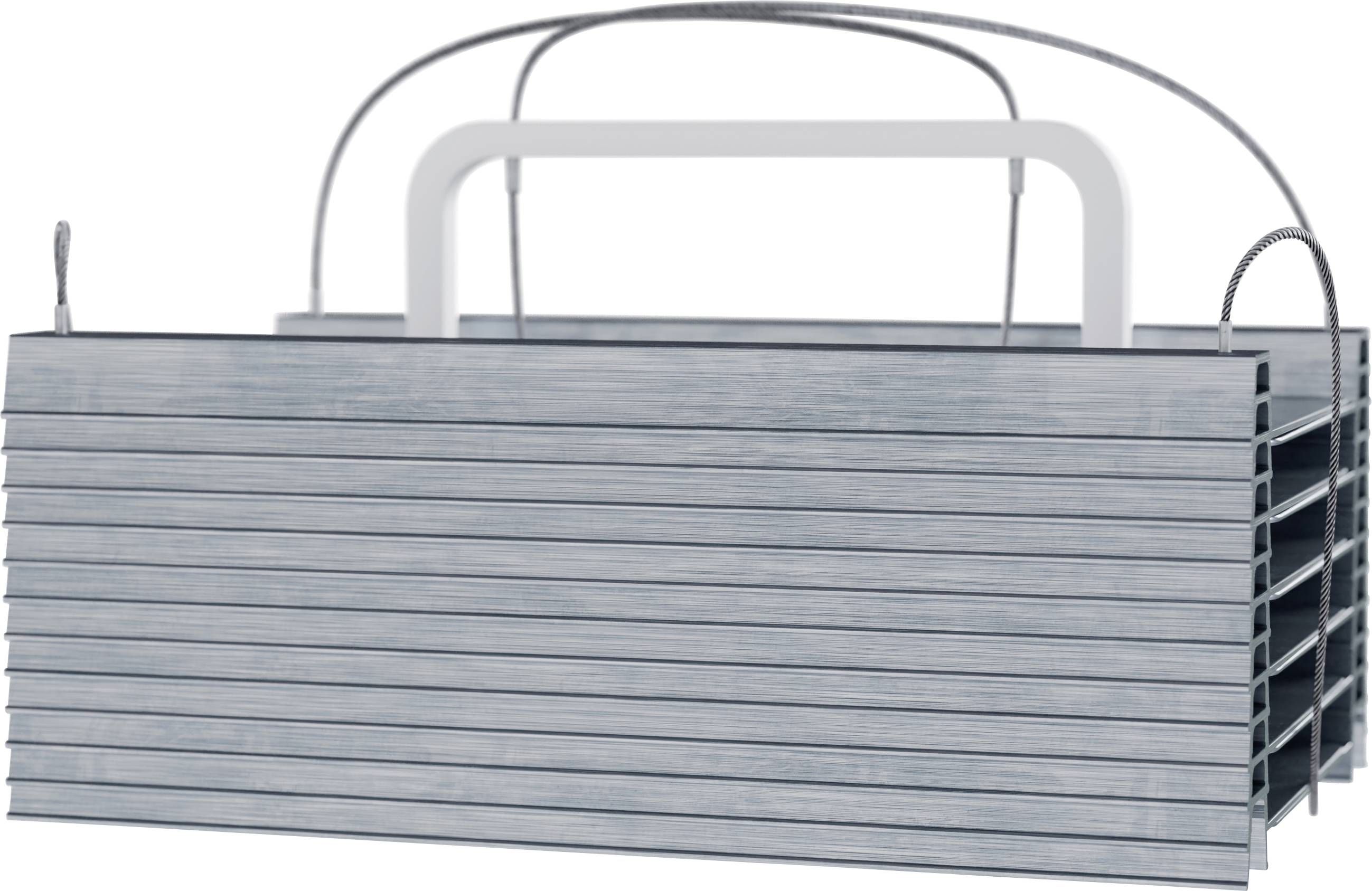 Panier métallique avec poignée conçu pour tenir commodément plusieurs articles rectangulaires, probablement destiné au transport ou au rangement organisé.