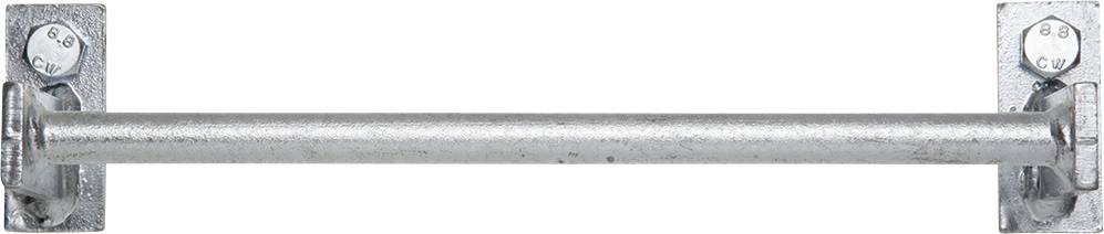 Une barre de traction en métal avec des supports montés à chaque extrémité, destinée à l'installation murale.