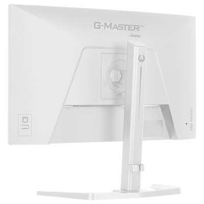 Vue arrière d'un moniteur informatique G-MASTER dans une couleur neutre, montrant son support et son mécanisme d'ajustement. Le nom du modèle « iiyama » est visible.