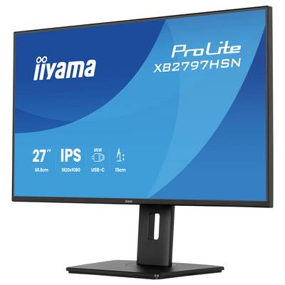 Un moniteur d'ordinateur affichant « iiyama ProLite XB2797HSN », doté d'un écran de 27", technologie IPS, résolution 1920x1080 et port USB-C.