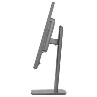 Vue latérale d'un moniteur à écran plat moderne sur un support, légèrement incliné vers l'arrière, mettant en avant son design épuré et minimaliste.