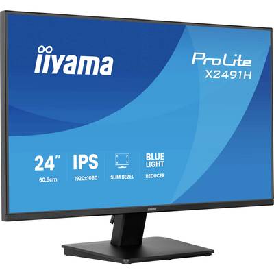 Image de produit d'un moniteur Iiyama ProLite X2491H 24 pouces IPS avec bordure fine et réducteur de lumière bleue, présenté sur un support.
