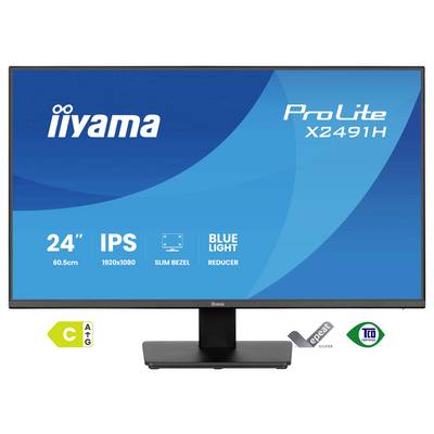 Moniteur iiyama ProLite X2491H, 24 pouces, IPS, résolution 1920x1080, bordures fines, réducteur de lumière bleue, classement énergétique C, certifié TCO.