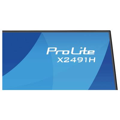 Coin de moniteur avec « ProLite X2491H » affiché à l'écran, présentant un fond bleu et une bordure de cadre noire.