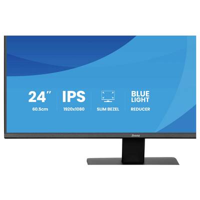 Écran de surveillance avec texte : « 24" 60,5cm », « IPS 1920x1080 », « Bordure Fine », « Réducteur de Lumière Bleue ».