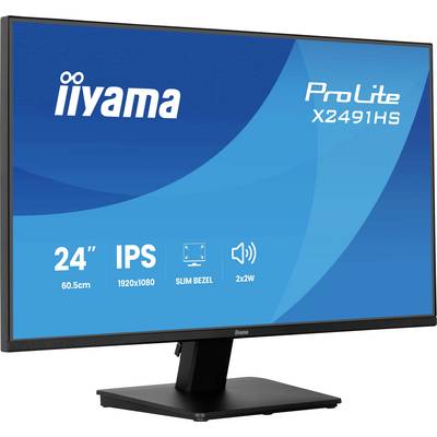 Moniteur Iiyama ProLite X2491HS 24 pouces IPS présenté sur un support, avec une résolution 1920x1080, des bordures fines et des haut-parleurs 2x2W.