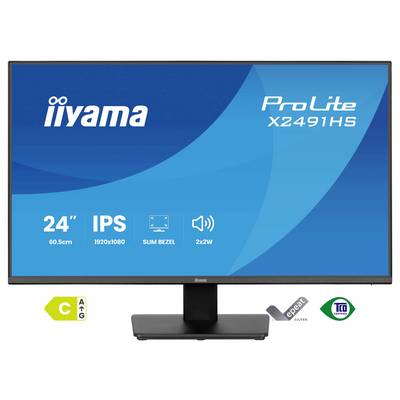 Moniteur Iiyama ProLite X2491HS ; caractéristiques : taille 24", résolution 1920x1080, technologie IPS, bordure fine, double haut-parleurs 2W.