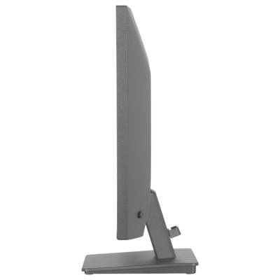 Une vue latérale d'un écran d'ordinateur élancé et fin avec une base rectangulaire plate et un support incliné.