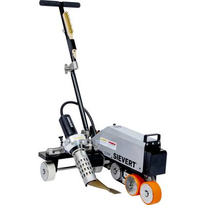 Pistolet à air chaud automatique avec roues, poignée et brosse métallique intégrée, marqué Sievert, conçu pour une application de chaleur efficace et mobile.