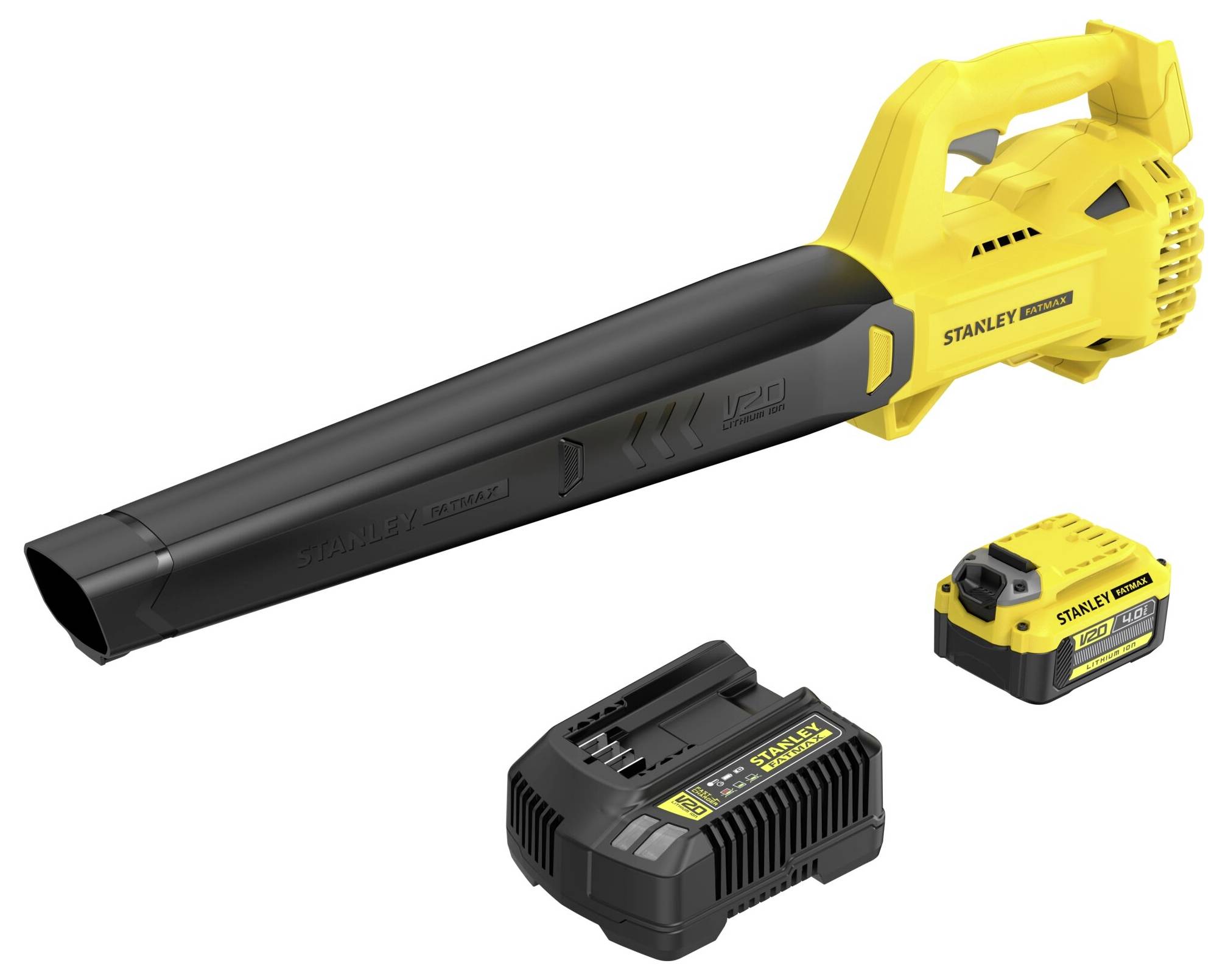 Un mètre ruban jaune et noir de 8 mètres avec une pointe métallique déployée, de marque « Stanley FatMax » avec l'étiquette « Fabriqué en France ».