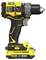 Une perceuse-visseuse sans fil Stanley Fatmax jaune et noire avec batterie lithium-ion et réglages ajustables.