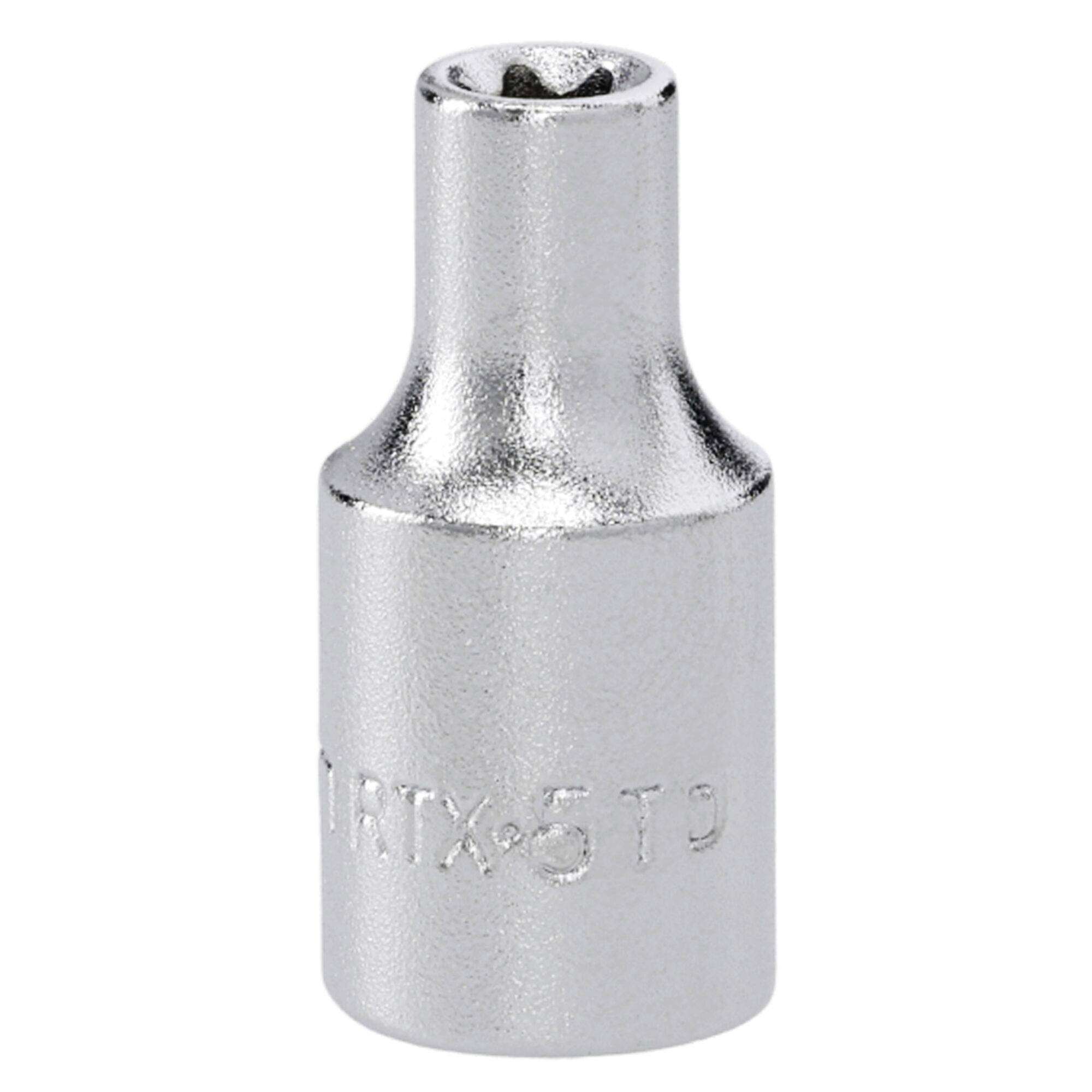 Une douille argentée avec RTX 5 TO gravé sur le côté, conçue pour être utilisée avec des conceptions de vis spécifiques ou des raccords mécaniques.