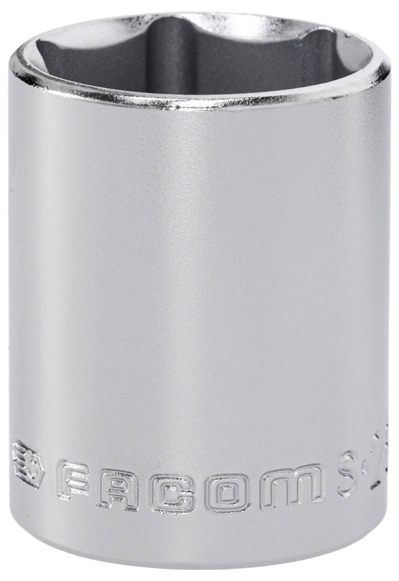 Une clé à douille en métal brillant avec "FACOM" gravé sur le côté, utilisée pour serrer ou desserrer des écrous et des boulons.