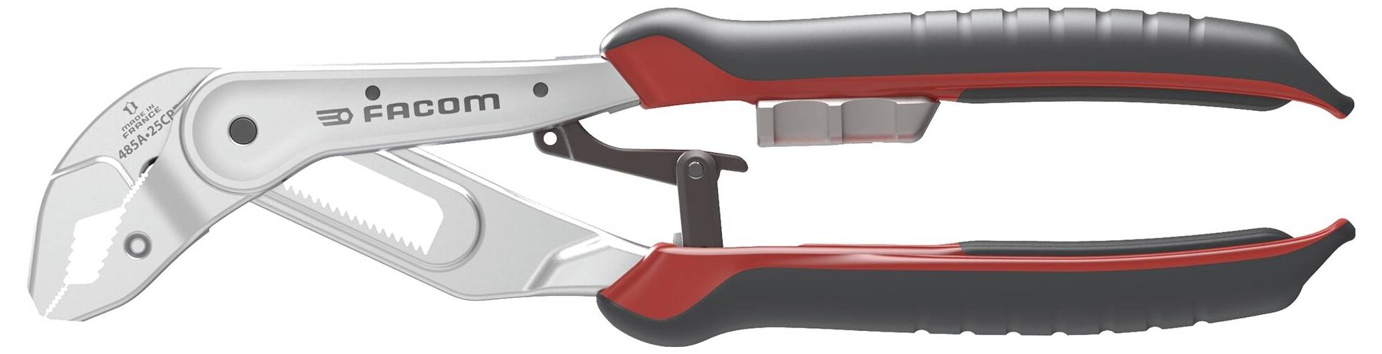 Clé anglaise avec poignées rouges et noires, conçue pour serrer et tourner les écrous et les boulons.