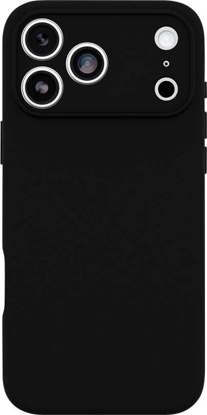 Étui de protection pour smartphone noir avec trois ouvertures pour caméra et ouverture pour flash à l'arrière.