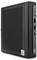 Un petit boîtier de bureau HP noir avec une étiquette de processeur Intel Core i5, dotée de ports USB à l'avant et d'un bouton d'alimentation.