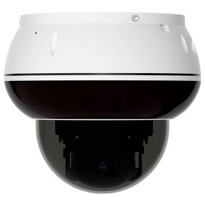 Une caméra de surveillance dôme blanc et noir orientée vers le bas, conçue pour la surveillance, avec une apparence élégante et moderne.