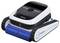 Un nettoyeur de piscine robotisé de couleur bleu outremer équipé de chenilles et de brosses rotatives de récurage, conçu pour un nettoyage efficace sous l'eau.
