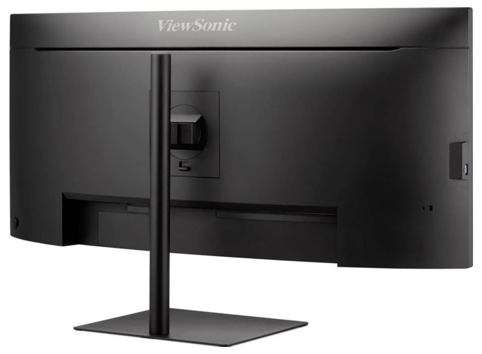 Un moniteur ViewSonic noir vu de l'arrière, montrant le support et les ports de connexion.