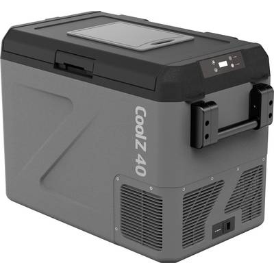 Refroidisseur portable CoolZ 40 gris et noir avec couvercle, poignées latérales, panneau aéré et petit écran de contrôle.