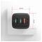 Chargeur mural compact noir avec deux ports USB-C et un port USB-A, présenté sur une plaque blanche avec les dimensions indiquées de 36 mm de largeur et 32 mm de hauteur.